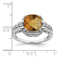 Load image into Gallery viewer, Sterling Silver Rhodium Diam. &amp; Checker-Cut Whiskey Quartz Ring
