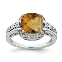 Load image into Gallery viewer, Sterling Silver Rhodium Diam. &amp; Checker-Cut Whiskey Quartz Ring
