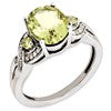 Sterling Silver Rhodium-plated Oval Diamond & Lemon Quartz Ring
