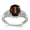 Sterling Silver Rhodium Diam. & Smoky Quartz Ring