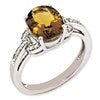 Sterling Silver Rhodium-plated Diamond & Whiskey Quartz Ring