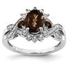 Sterling Silver Rhodium Diam. & Smoky Quartz Ring