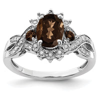 Load image into Gallery viewer, Sterling Silver Rhodium Diam. &amp; Smoky Quartz Ring
