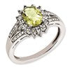 Sterling Silver RH-plated Diamond & Oval Checker-Cut Lemon Quartz Ring
