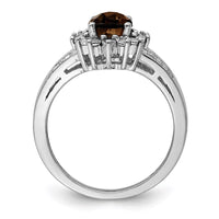 Load image into Gallery viewer, Sterling Silver Rhodium Diam. &amp; Oval Checker-Cut Smoky Quartz Ring
