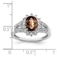 Load image into Gallery viewer, Sterling Silver Rhodium Diam. &amp; Oval Checker-Cut Smoky Quartz Ring
