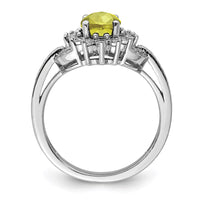 Load image into Gallery viewer, Sterling Silver Rhodium Diam. &amp; Oval Checker-Cut Lemon Quartz Ring
