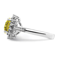 Load image into Gallery viewer, Sterling Silver Rhodium Diam. &amp; Oval Checker-Cut Lemon Quartz Ring
