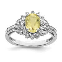Load image into Gallery viewer, Sterling Silver Rhodium Diam. &amp; Oval Checker-Cut Lemon Quartz Ring
