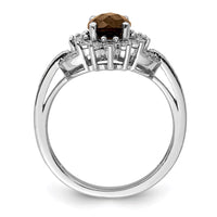 Load image into Gallery viewer, Sterling Silver Rhodium Diam. &amp; Oval Checker-Cut Smoky Quartz Ring
