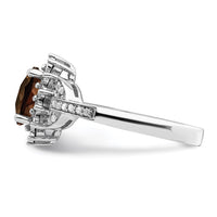 Load image into Gallery viewer, Sterling Silver Rhodium Diam. &amp; Oval Checker-Cut Smoky Quartz Ring
