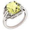 Sterling Silver Rhodium-plated Diamond & Checker-Cut Lemon Quartz Ring