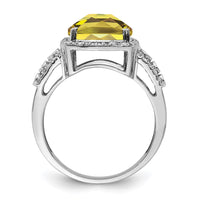 Load image into Gallery viewer, Sterling Silver Rhodium Diam. &amp; Checker-Cut Lemon Quartz Ring
