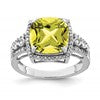Sterling Silver Rhodium Diam. & Checker-Cut Lemon Quartz Ring