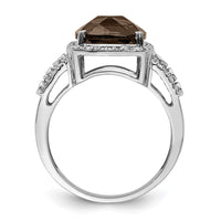 Load image into Gallery viewer, Sterling Silver Rhodium Diam. &amp; Checker-Cut Smoky Quartz Ring
