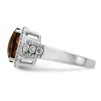 Load image into Gallery viewer, Sterling Silver Rhodium Diam. &amp; Checker-Cut Smoky Quartz Ring
