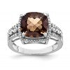 Sterling Silver Rhodium Diam. & Checker-Cut Smoky Quartz Ring