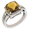 Sterling Silver RH-plated Diamond & Checker-Cut Whiskey Quartz Ring