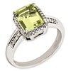 Sterling Silver Rhodium-plated Octagonal Diamond & Lemon Quartz Ring