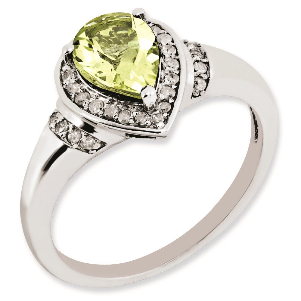 Sterling Silver Rhodium-plated Diamond & Lemon Quartz Ring