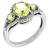 Sterling Silver Rhodium-plated Oval Diamond & Lemon Quartz Ring