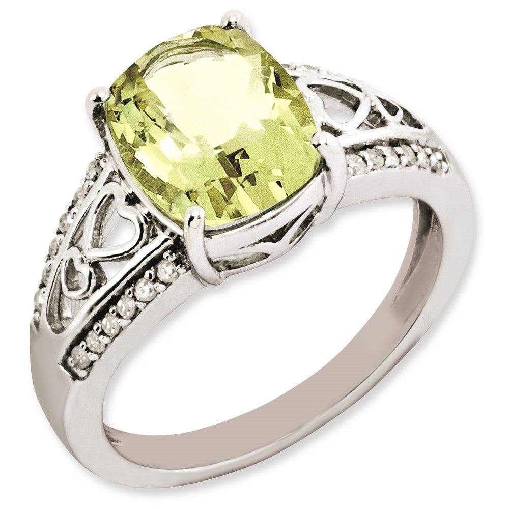 Sterling Silver Rhodium-plated Diamond & Lemon Quartz Ring