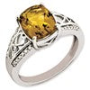 Sterling Silver Rhodium-plated Diamond & Whiskey Quartz Ring