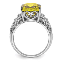 Load image into Gallery viewer, Sterling Silver Rhodium Diam. &amp; Checker-Cut Lemon Quartz Ring
