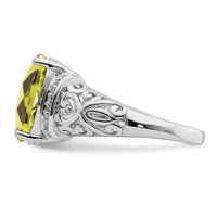 Load image into Gallery viewer, Sterling Silver Rhodium Diam. &amp; Checker-Cut Lemon Quartz Ring
