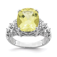 Load image into Gallery viewer, Sterling Silver Rhodium Diam. &amp; Checker-Cut Lemon Quartz Ring
