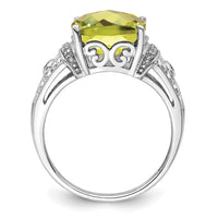 Load image into Gallery viewer, Sterling Silver Rhodium Diam. &amp; Checker-Cut Lemon Quartz Ring
