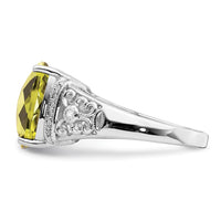 Load image into Gallery viewer, Sterling Silver Rhodium Diam. &amp; Checker-Cut Lemon Quartz Ring
