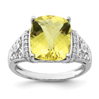 Load image into Gallery viewer, Sterling Silver Rhodium Diam. &amp; Checker-Cut Lemon Quartz Ring
