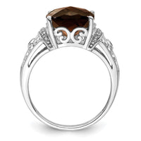 Load image into Gallery viewer, Sterling Silver Rhodium Diam. &amp; Checker-Cut Smoky Quartz Ring
