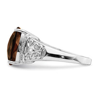 Load image into Gallery viewer, Sterling Silver Rhodium Diam. &amp; Checker-Cut Smoky Quartz Ring
