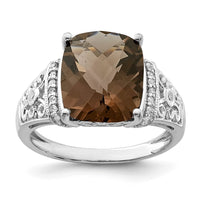 Load image into Gallery viewer, Sterling Silver Rhodium Diam. &amp; Checker-Cut Smoky Quartz Ring
