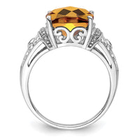 Load image into Gallery viewer, Sterling Silver Rhodium Diam. &amp; Checker-Cut Whiskey Quartz Ring
