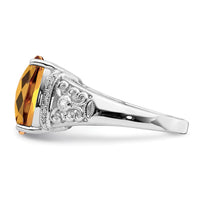 Load image into Gallery viewer, Sterling Silver Rhodium Diam. &amp; Checker-Cut Whiskey Quartz Ring
