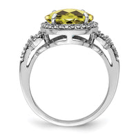 Load image into Gallery viewer, Sterling Silver Rhodium Oval Diam. &amp; Checker-Cut Lemon Quartz Ring
