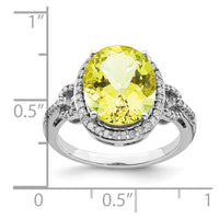 Load image into Gallery viewer, Sterling Silver Rhodium Oval Diam. &amp; Checker-Cut Lemon Quartz Ring
