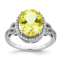 Load image into Gallery viewer, Sterling Silver Rhodium Oval Diam. &amp; Checker-Cut Lemon Quartz Ring
