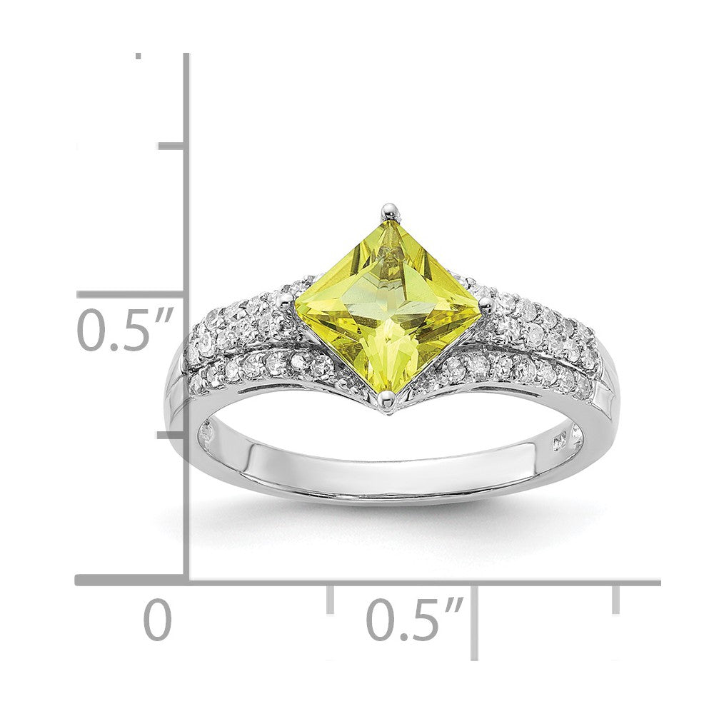 Sterling Silver Diamond & Lemon Quartz Ring