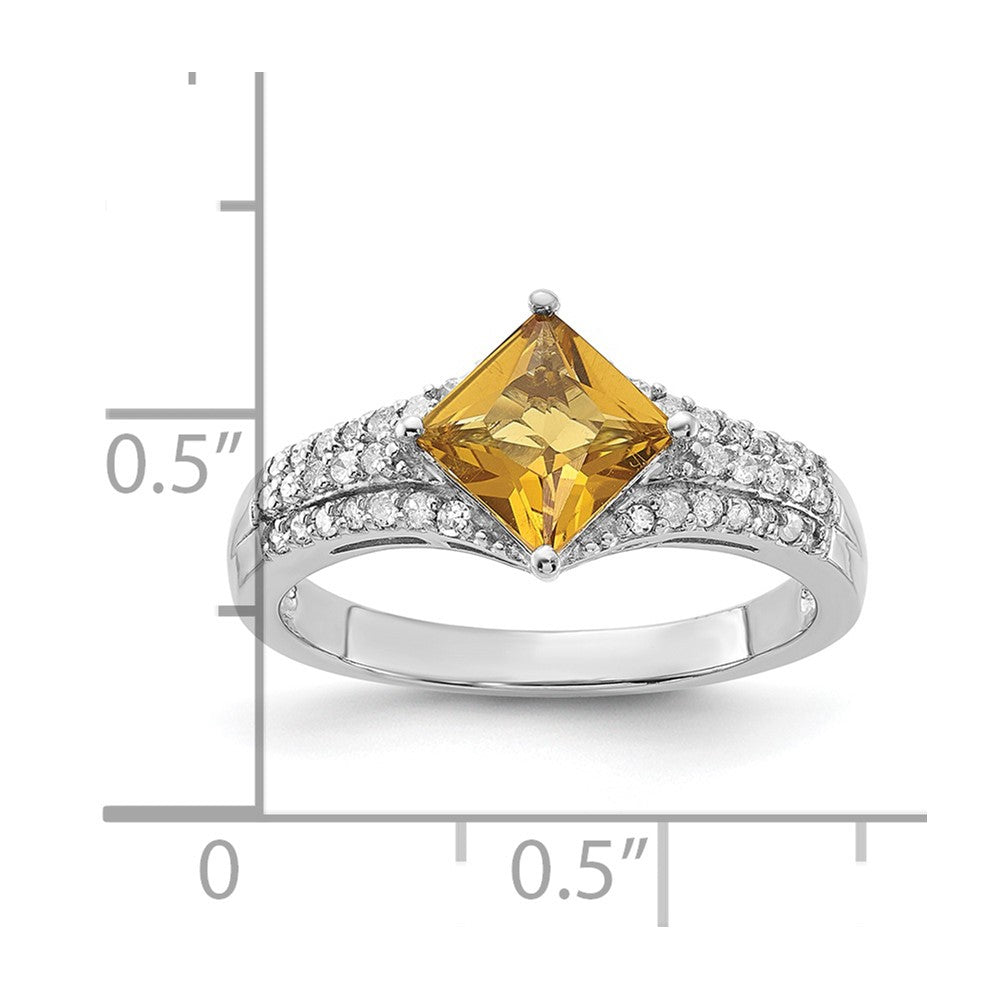 Sterling Silver Diamond & Whiskey Quartz Ring