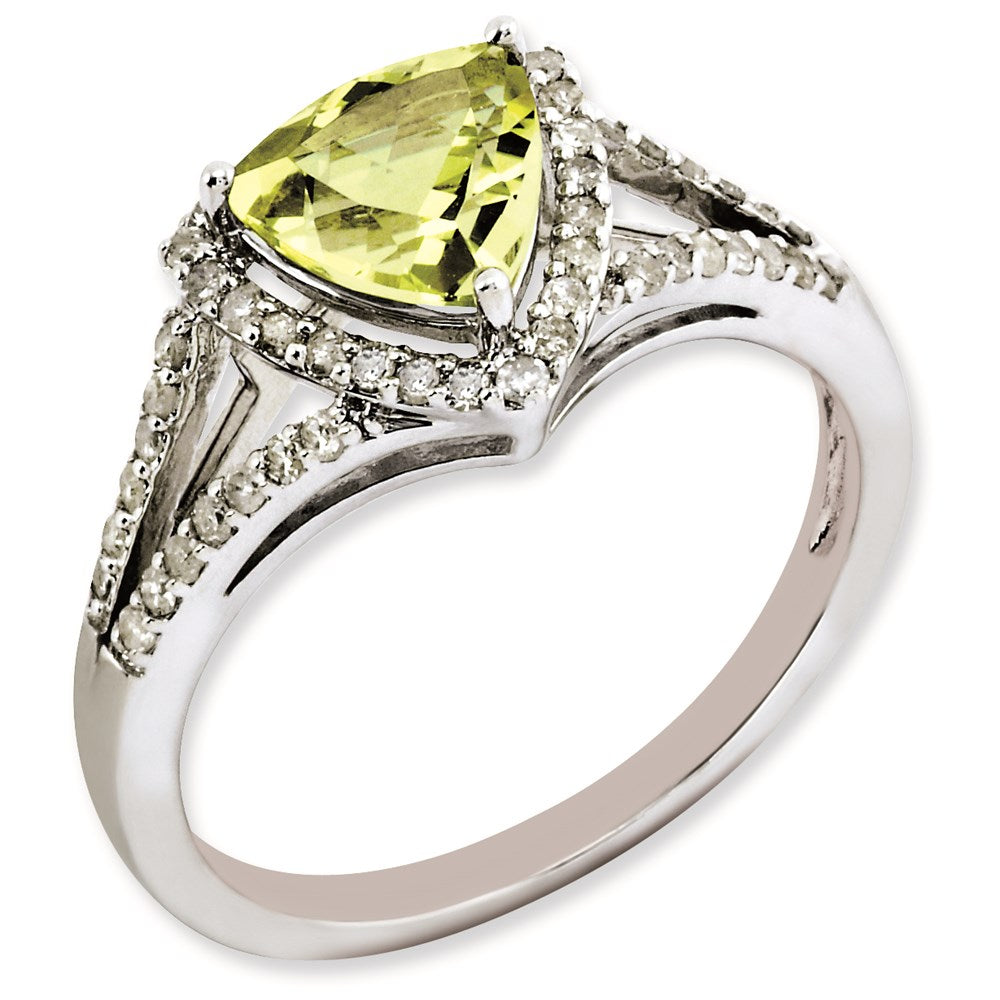 Sterling Silver Rhodium-plated Diamond & Lemon Quartz Ring