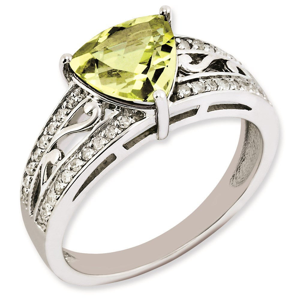 Sterling Silver Rhodium-plated Diamond & Lemon Quartz Ring