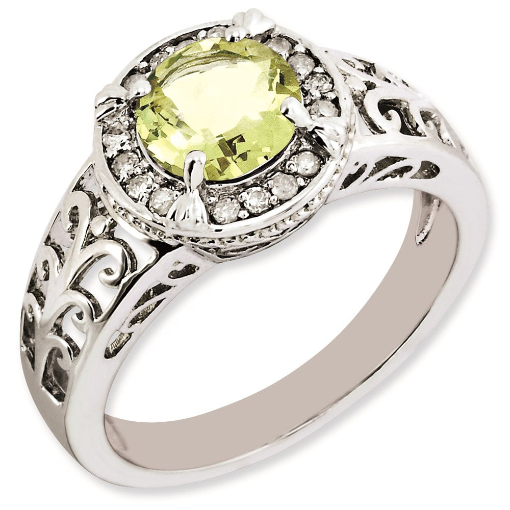 Sterling Silver Rhodium-plated Diamond & Lemon Quartz Ring