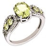 Sterling Silver Rhodium-plated Diamond & Lemon Quartz Ring