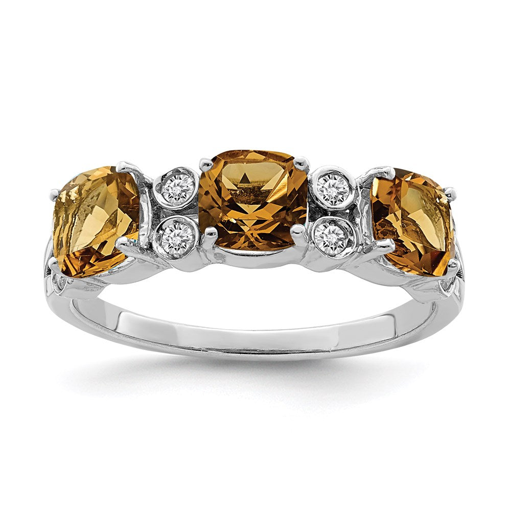 Sterling Silver Rhodium Whiskey Quartz & Diam. Ring