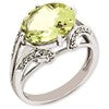 Sterling Silver Rhodium-plated Oval Diamond & Lemon Quartz Ring