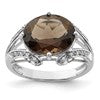 Sterling Silver Rhodium Oval Diam. & Smoky Quartz Ring